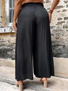 SHEIN Clasi Plus Paperbag Waist Wide Leg Trousers - Black - View 2
