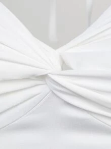 SHEIN BAE Twist Front Butterfly Sleeve Crop Top - White - View 6