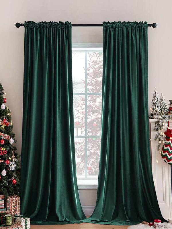 Solid Color Single Panel Blackout Curtain, Dark Green Polyester Curtain