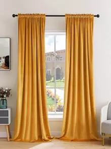 Rèm cửa đơn màu, rèm chắn sáng polyester màu vàng cho gia đình - Màu vàng - Xem 1