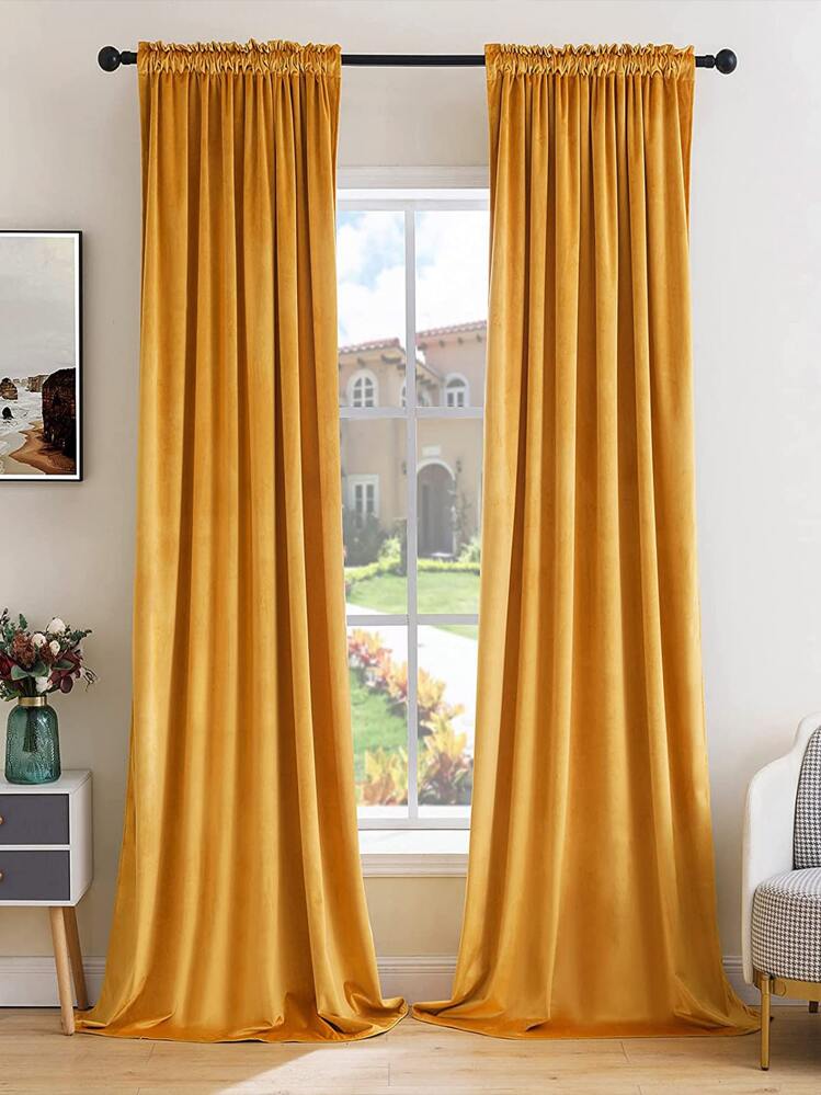 Solid Color Single Panel Curtain, Yellow Polyester Blackout Curtain For Home - Yellow - View 2