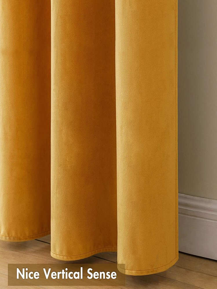 Solid Color Single Panel Curtain, Yellow Polyester Blackout Curtain For Home - Yellow - View 5