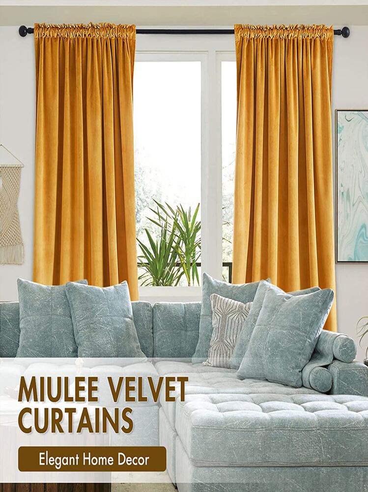 Solid Color Single Panel Curtain, Yellow Polyester Blackout Curtain For Home - Yellow - View 6