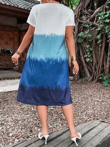 SHEIN LUNE Vestido estilo camiseta de tie dye de cuello V - Multicolor - Ver 2