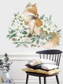 狐狸和花卉圖案自粘掛畫貼花裝飾 - 彩色 - 查看 1