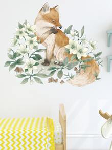 狐狸和花卉圖案自粘掛畫貼花裝飾 - 彩色 - 查看 2