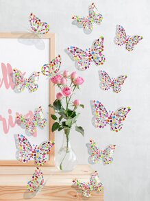 12pcs/set PVC Butterfly Sticker, Cute Floral Pattern Self Adhesive 3D Butterfly Wall Decor For Home - Multicolor - View 1