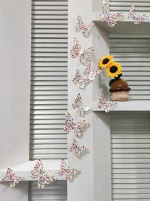 12pcs/set PVC Butterfly Sticker, Cute Floral Pattern Self Adhesive 3D Butterfly Wall Decor For Home - Multicolor - View 2