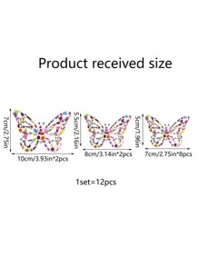 12pcs/set PVC Butterfly Sticker, Cute Floral Pattern Self Adhesive 3D Butterfly Wall Decor For Home - Multicolor - View 3