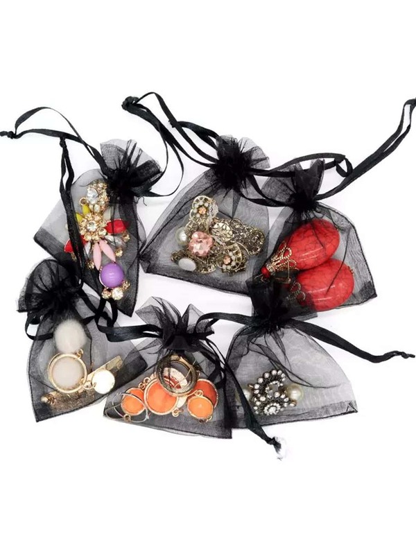 20入組/套網紗首飾類收納極簡黑色抽繩首飾袋套裝適合旅行