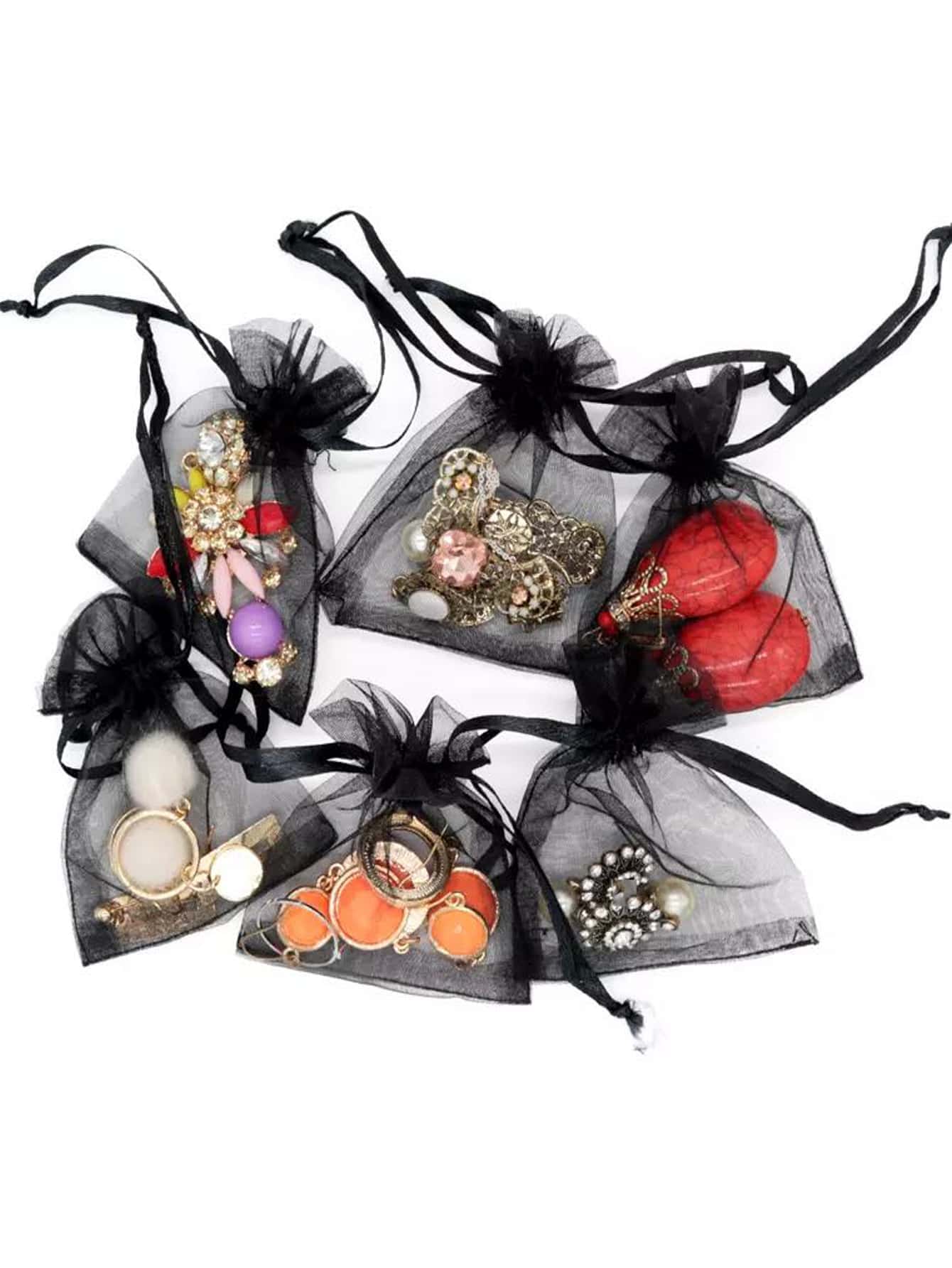 20入組/套網紗首飾類收納極簡黑色抽繩首飾袋套裝適合旅行