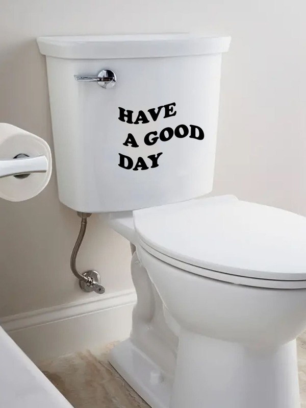 1pc Slogan Graphic Toilet Lid Decal, Modern PVC Black WC Pedestal Pan