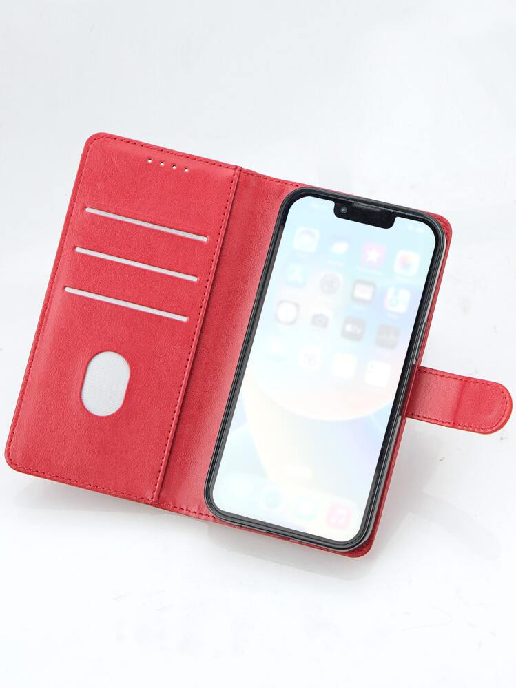 1pc PU Wallet With Magnetic Phone Case Compatible With Apple 17 Pro Max, 17 Pro, 17 Air, /OPPO/Redmi - Red - View 2