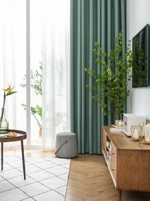 1pc Light Gray Blackout Curtain, Thermal Insulated Blackout Curtain Blocks UV Rays, Suitable For Living Room, Bedroom, Darkens Room In Power Outage, Autumn/Winter - Green - View 7