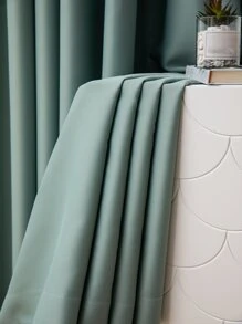 1pc Light Gray Blackout Curtain, Thermal Insulated Blackout Curtain Blocks UV Rays, Suitable For Living Room, Bedroom, Darkens Room In Power Outage, Autumn/Winter - Green - View 5