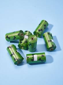 8 rollos Bolsa de heces de mascota con estampado de hueso - Verde - Ver 1