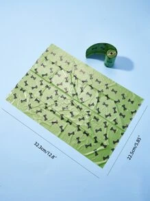 8 rollos Bolsa de heces de mascota con estampado de hueso - Verde - Ver 6