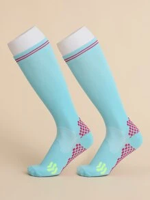 1pair Sports Over The Calf Socks - Baby Blue - View 1