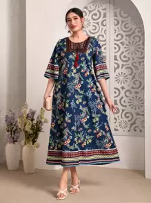 Seusyu 印花流蘇細節直筒連衣裙