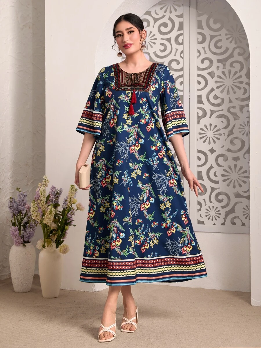 Seusyu 印花流蘇細節直筒連衣裙