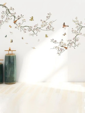 1 件 PVC 墙贴，花卉和蝴蝶图案墙贴，用于家庭墙壁装饰，贴纸，墙贴，乙烯基贴花，用于家庭装饰，春季装饰品让您的家焕然一新，Rama 装饰贴纸