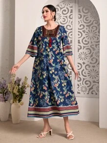 Seusyu 印花流蘇細節直筒連衣裙