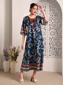 Seusyu 印花流蘇細節直筒連衣裙