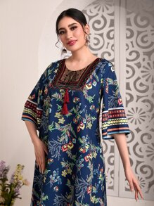 Seusyu 印花流蘇細節直筒連衣裙