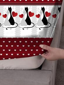 3入組/套情人節心形和貓咪圖案床笠套裝無填充物臥室卡通布藝床上用品床笠套裝 - 彩色 - 查看 7