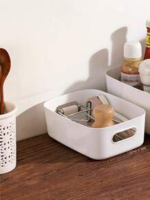 1 PC PP Để Bàn Hộp Lưu Trữ, Tối Giản Màu Trắng Hình Chữ Nhật Để Bàn Tổ Chức Cho Vanity, Tủ Áo, Quầy Phòng Tắm - trắng - Xem 3