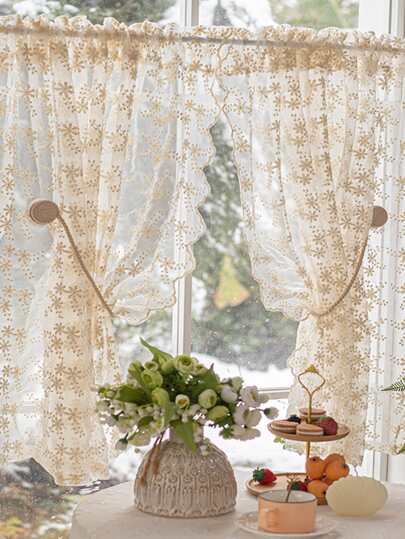 Floral Embroidered Single Panel Sheer Curtain, Boho Polyester Embroidered Design Light Filtering Privacy Sheer Curtain For Living Room And Bedroom