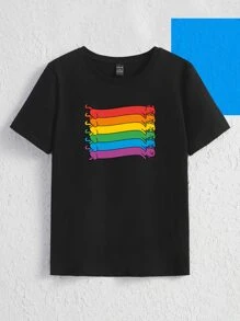 Tobefonseca LGBT彩虹條紋和卡通圖案T恤 - 黑色 - 查看 1
