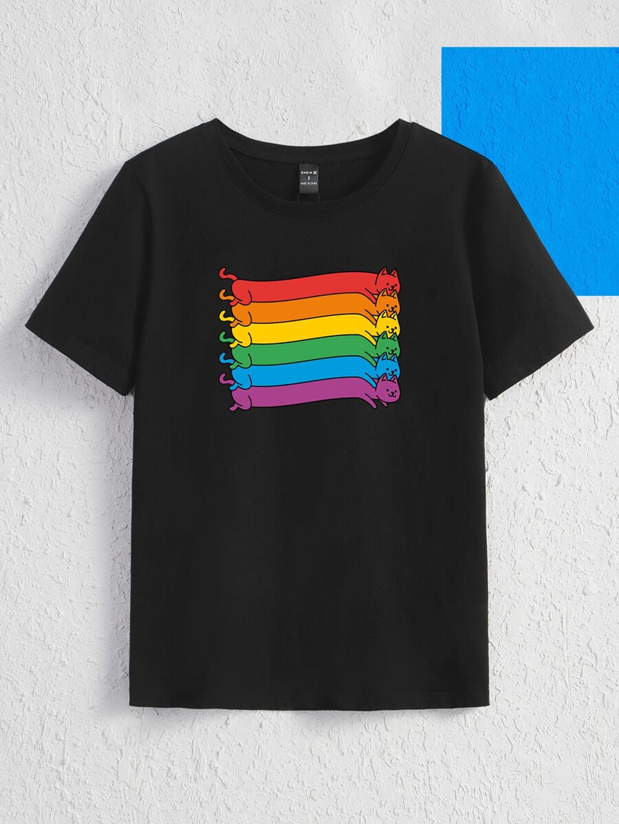 Tobefonseca LGBT彩虹條紋和卡通圖案T恤 - 黑色 - 查看 1