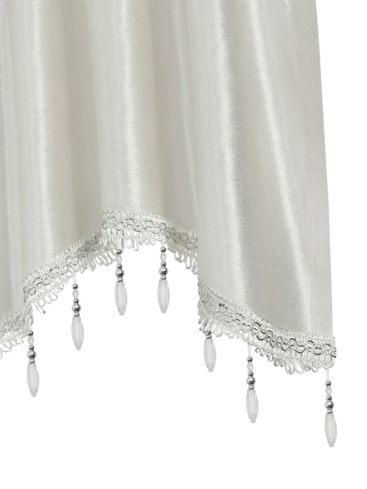 1pc Polyester Window Valance, European Style Bead Decor Curtain Valance For Living Room, Bedroom - White - View 5