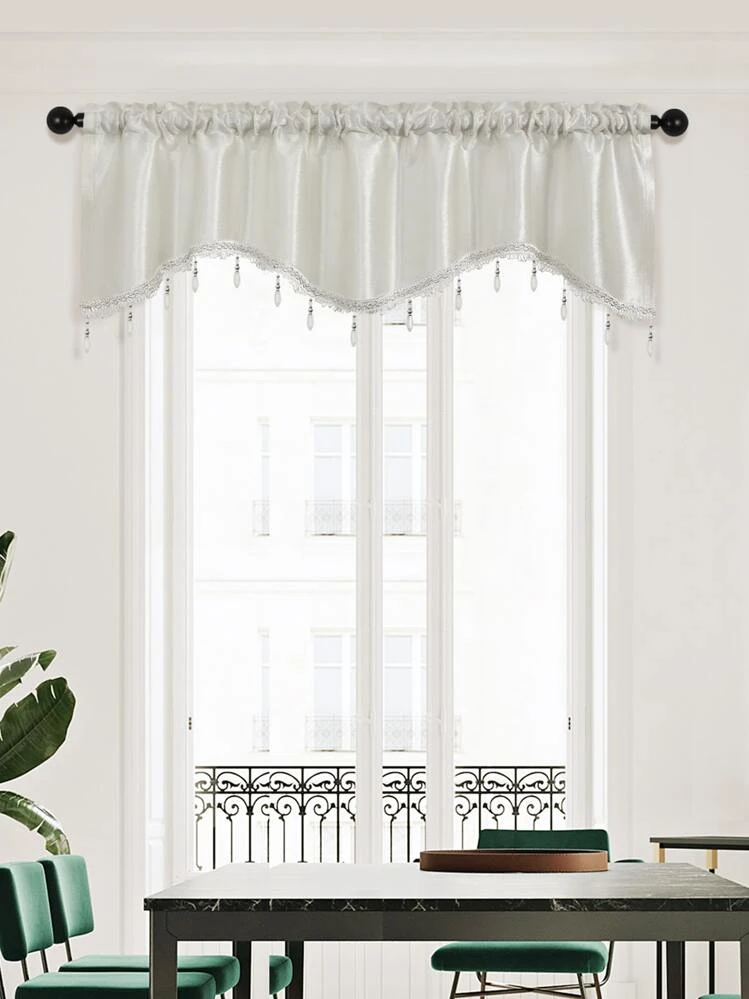 1pc Polyester Window Valance, European Style Bead Decor Curtain Valance For Living Room, Bedroom - White - View 6