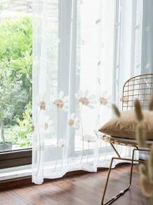 花卉刺繡單紗窗簾現代滌綸紗家居窗簾 - 彩色 - 查看 2