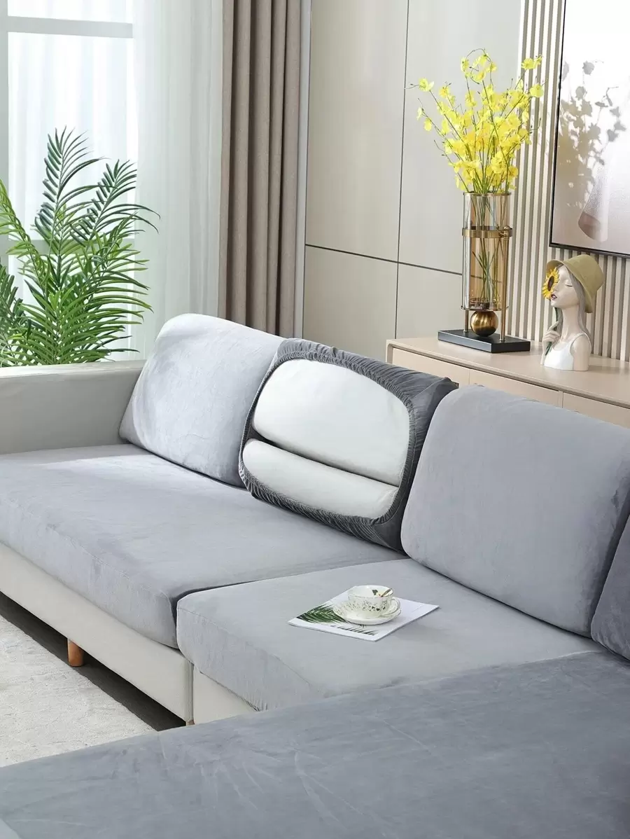 1 Màu Xám Ghế Sofa Đệm, Tối Giản Polyester Co Giãn Ghế Sofa Đệm Cho Gia Đình - Xám - Xem 1