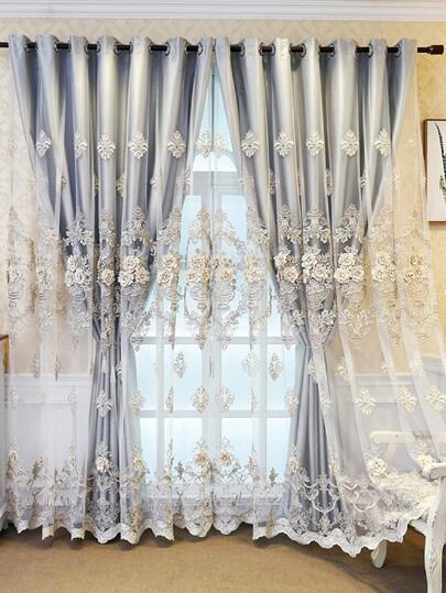 1pc Perforated High Precision Embroidered Voile Curtain