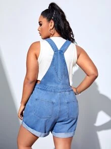 Quần áo denim có kích thước lớn Nút Túi màu trơn Giải trí - Rửa nhẹ - Xem 2