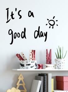 1pc Slogan Graphic Wall Sticker, Simple PVC Black Sign & Sun Print Wall Decal For Home Decoration - Black - View 1