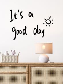 1pc Slogan Graphic Wall Sticker, Simple PVC Black Sign & Sun Print Wall Decal For Home Decoration - Black - View 2