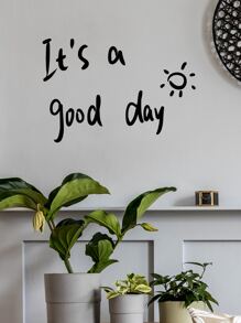 1pc Slogan Graphic Wall Sticker, Simple PVC Black Sign & Sun Print Wall Decal For Home Decoration - Black - View 5