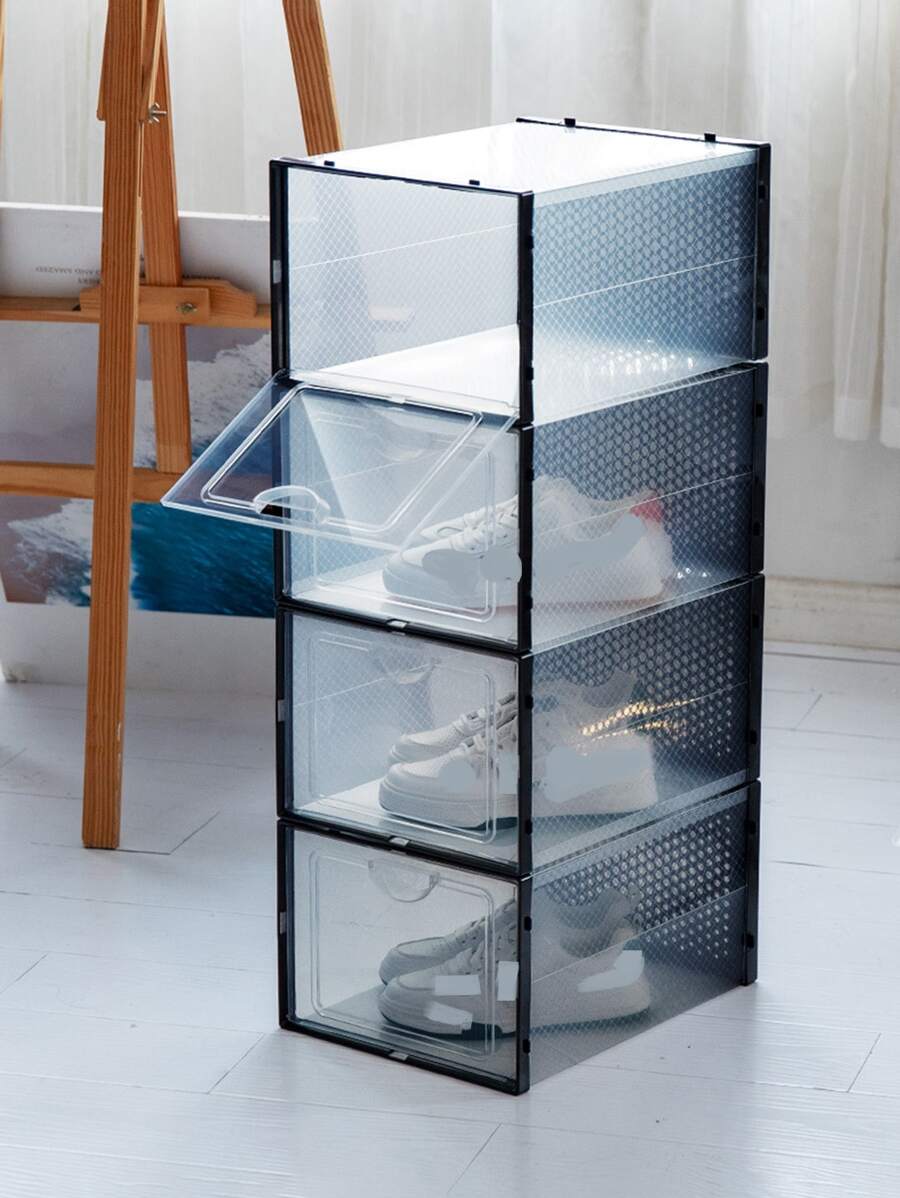 1入組塑膠鞋收納極簡矩形透明防塵鞋盒 - 黑色 - 查看 1
