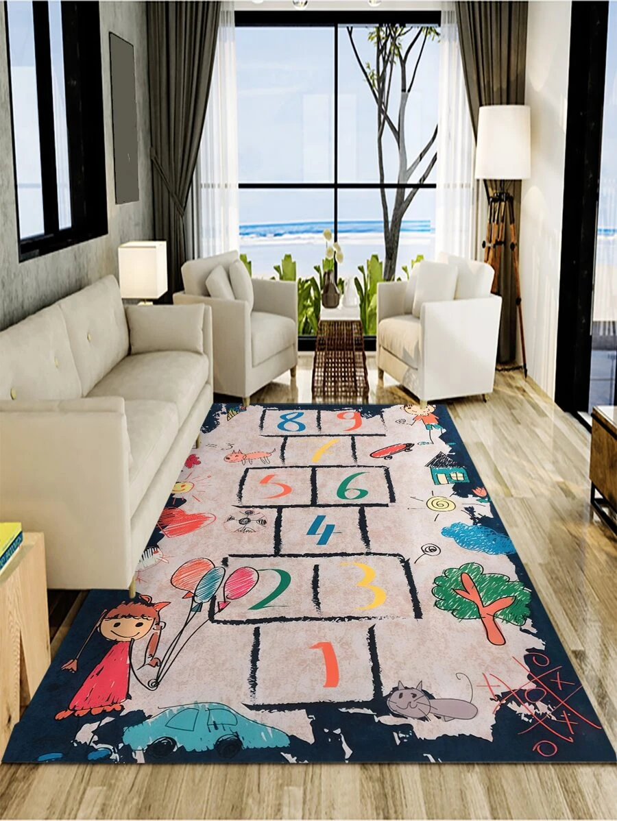 1入組卡通圖案地毯現代滌綸家用地墊 - 彩色 - 查看 1