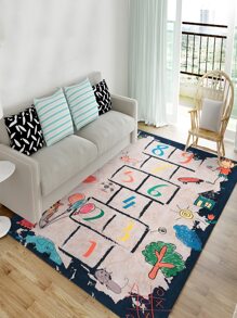 1入組卡通圖案地毯現代滌綸家用地墊 - 彩色 - 查看 2