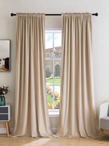 滌綸1片極簡臥室和客廳單面板遮光窗簾 - 米色 - 查看 1