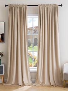 滌綸1片極簡臥室和客廳單面板遮光窗簾 - 米色 - 查看 2