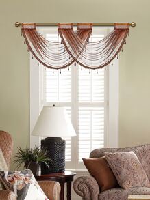 1入組滌綸窗幔歐式珠飾窗簾帷幔適用於客廳臥室 - 巧克力棕 - 查看 2