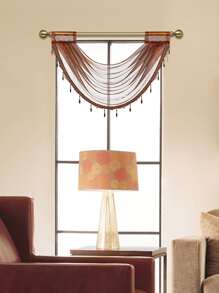 1入組滌綸窗幔歐式珠飾窗簾帷幔適用於客廳臥室 - 巧克力棕 - 查看 3