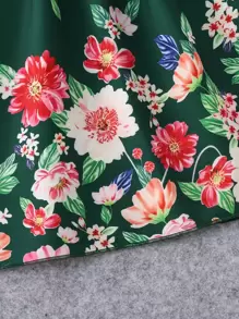 SHEIN Vestido Estampado Floral Para Chicas Adolescentes Con Detalle De Volantes Y Cinturón - Verde Oscuro - Ver 4